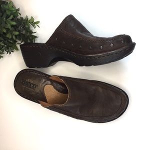 BORN Brown Leather Metal Studded Clogs 8